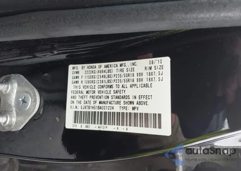 2011 Acura Rdx из США, поврежденный, VIN 5J8TB1H51BA001234